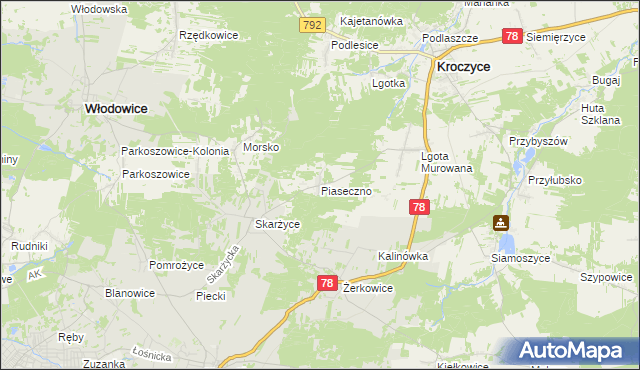 mapa Piaseczno gmina Kroczyce, Piaseczno gmina Kroczyce na mapie Targeo