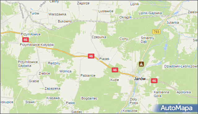 mapa Piasek gmina Janów, Piasek gmina Janów na mapie Targeo