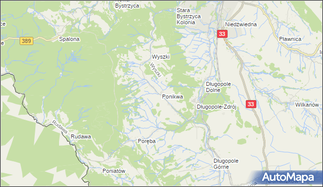 mapa Ponikwa gmina Bystrzyca Kłodzka, Ponikwa gmina Bystrzyca Kłodzka na mapie Targeo