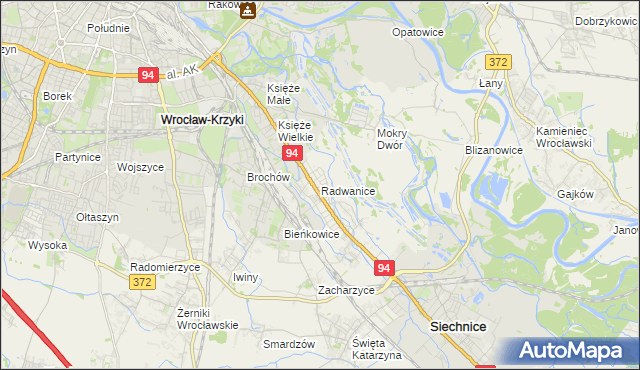 mapa Radwanice gmina Siechnice, Radwanice gmina Siechnice na mapie Targeo