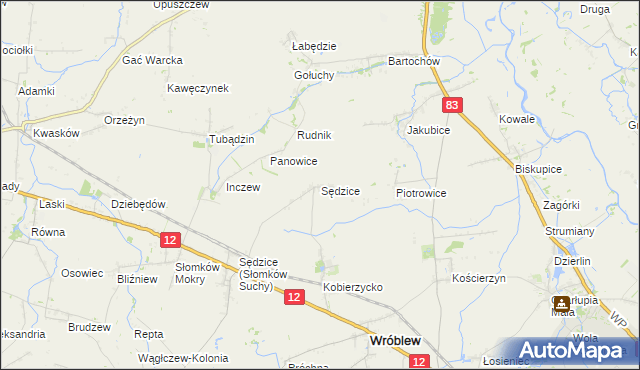 mapa Sędzice gmina Wróblew, Sędzice gmina Wróblew na mapie Targeo