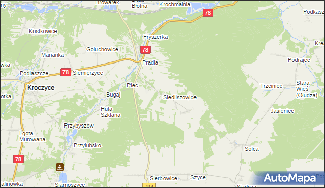 mapa Siedliszowice gmina Kroczyce, Siedliszowice gmina Kroczyce na mapie Targeo