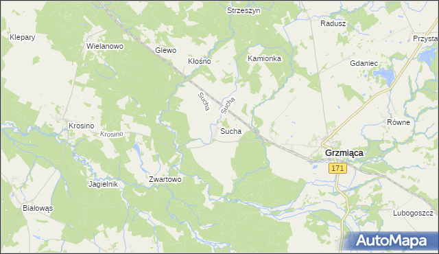 mapa Sucha gmina Grzmiąca, Sucha gmina Grzmiąca na mapie Targeo