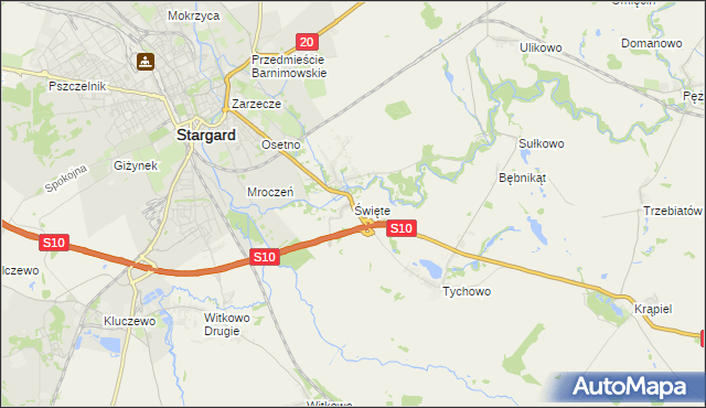 mapa Święte gmina Stargard, Święte gmina Stargard na mapie Targeo