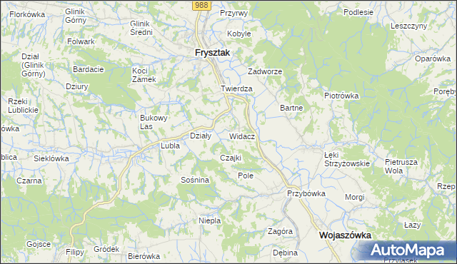 mapa Widacz gmina Frysztak, Widacz gmina Frysztak na mapie Targeo
