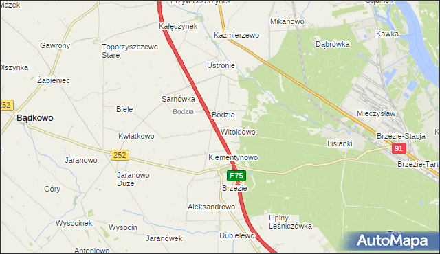 mapa Witoldowo gmina Brześć Kujawski, Witoldowo gmina Brześć Kujawski na mapie Targeo