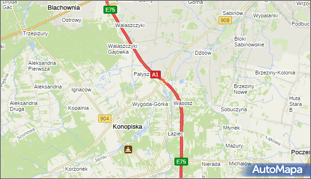 mapa Wygoda gmina Konopiska, Wygoda gmina Konopiska na mapie Targeo