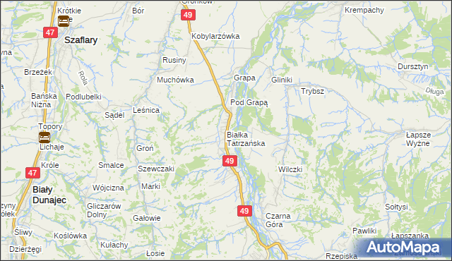 mapa Białka Tatrzańska, Białka Tatrzańska na mapie Targeo