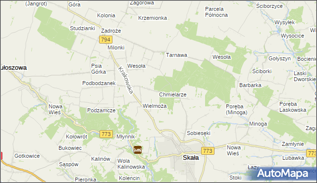 mapa Chmielarze gmina Skała, Chmielarze gmina Skała na mapie Targeo