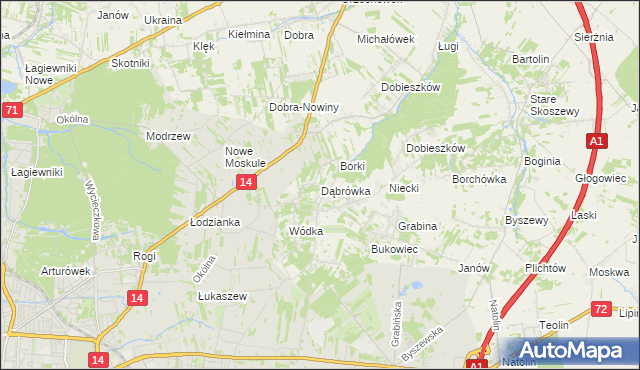 mapa Dąbrówka gmina Nowosolna, Dąbrówka gmina Nowosolna na mapie Targeo