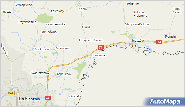 mapa Husynne gmina Hrubieszów, Husynne gmina Hrubieszów na mapie Targeo