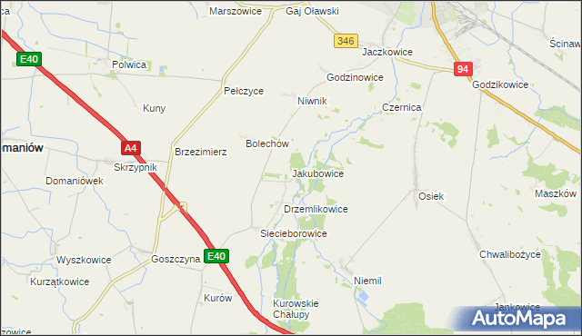 mapa Jakubowice gmina Oława, Jakubowice gmina Oława na mapie Targeo