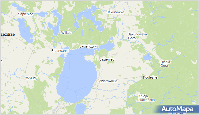mapa Jasieniec gmina Kruklanki, Jasieniec gmina Kruklanki na mapie Targeo