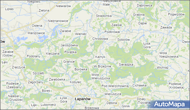 mapa Kamyk gmina Łapanów, Kamyk gmina Łapanów na mapie Targeo