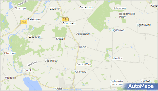 mapa Kania gmina Barcin, Kania gmina Barcin na mapie Targeo