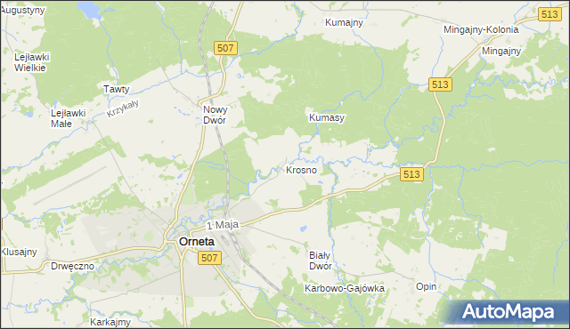 mapa Krosno gmina Orneta, Krosno gmina Orneta na mapie Targeo