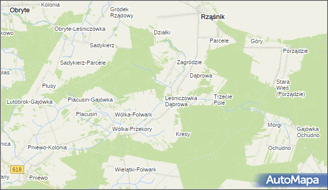 mapa Leśniczówka Dąbrowa gmina Rząśnik, Leśniczówka Dąbrowa gmina Rząśnik na mapie Targeo