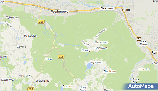 mapa Młynki gmina Wejherowo, Młynki gmina Wejherowo na mapie Targeo
