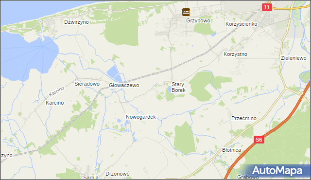 mapa Nowy Borek gmina Kołobrzeg, Nowy Borek gmina Kołobrzeg na mapie Targeo