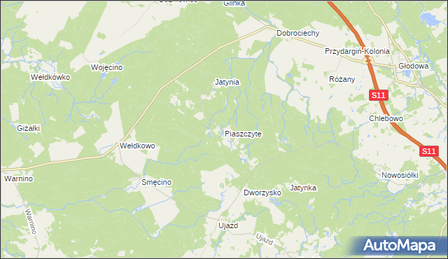 mapa Piaszczyte gmina Bobolice, Piaszczyte gmina Bobolice na mapie Targeo