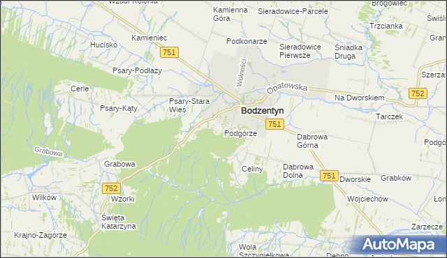 mapa Podgórze gmina Bodzentyn, Podgórze gmina Bodzentyn na mapie Targeo