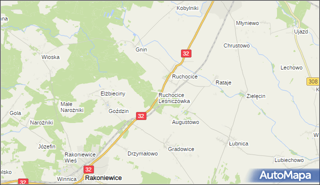 mapa Ruchocice Leśniczówka, Ruchocice Leśniczówka na mapie Targeo