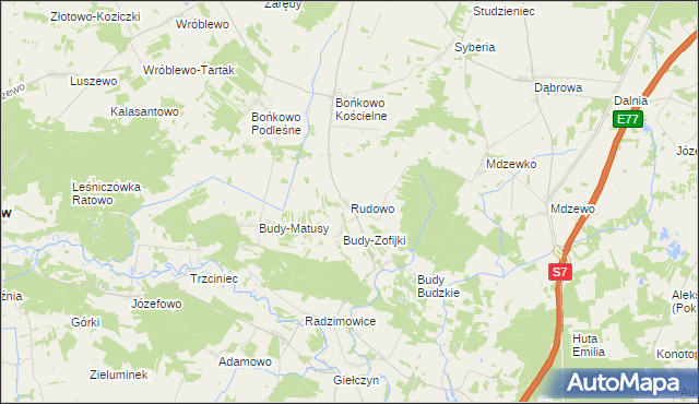 mapa Rudowo gmina Strzegowo, Rudowo gmina Strzegowo na mapie Targeo
