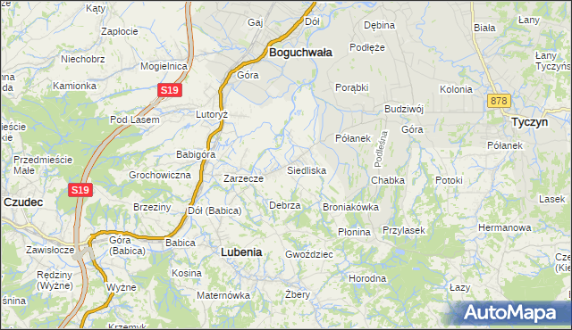 mapa Siedliska gmina Lubenia, Siedliska gmina Lubenia na mapie Targeo