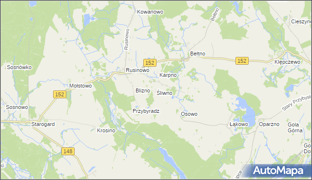 mapa Śliwno gmina Świdwin, Śliwno gmina Świdwin na mapie Targeo