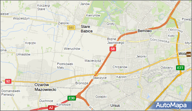 mapa Szeligi gmina Ożarów Mazowiecki, Szeligi gmina Ożarów Mazowiecki na mapie Targeo