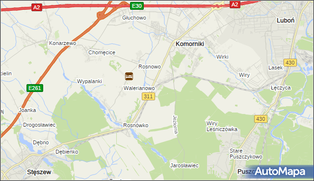 mapa Szreniawa gmina Komorniki, Szreniawa gmina Komorniki na mapie Targeo