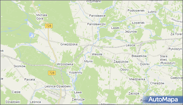 mapa Wesoła gmina Piekoszów, Wesoła gmina Piekoszów na mapie Targeo