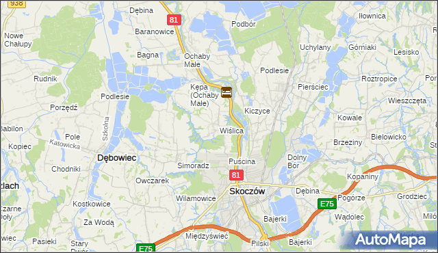 mapa Wiślica gmina Skoczów, Wiślica gmina Skoczów na mapie Targeo