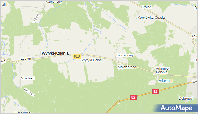 mapa Wyryki-Adampol, Wyryki-Adampol na mapie Targeo