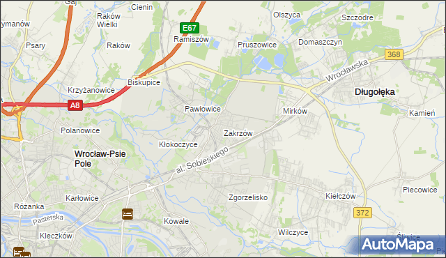 mapa Zakrzów gmina Wrocław, Zakrzów gmina Wrocław na mapie Targeo