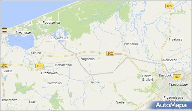 mapa Zapolice gmina Trzebiatów, Zapolice gmina Trzebiatów na mapie Targeo