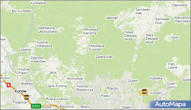 mapa Zwierzyniec gmina Kunów, Zwierzyniec gmina Kunów na mapie Targeo