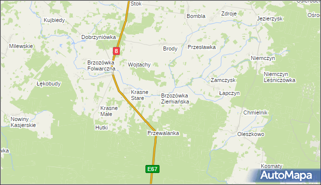 mapa Brzozówka Ziemiańska, Brzozówka Ziemiańska na mapie Targeo