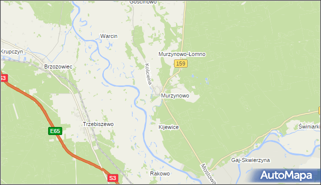 mapa Murzynowo gmina Skwierzyna, Murzynowo gmina Skwierzyna na mapie Targeo