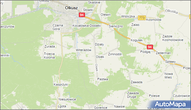mapa Osiek gmina Olkusz, Osiek gmina Olkusz na mapie Targeo