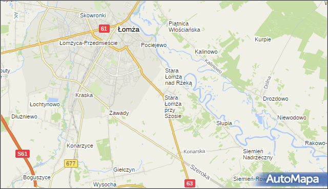 mapa Stara Łomża przy Szosie, Stara Łomża przy Szosie na mapie Targeo