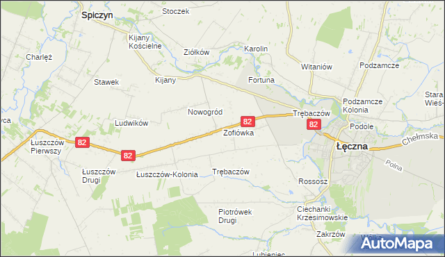 mapa Zofiówka gmina Łęczna, Zofiówka gmina Łęczna na mapie Targeo