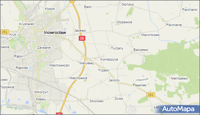 mapa Komaszyce gmina Inowrocław, Komaszyce gmina Inowrocław na mapie Targeo