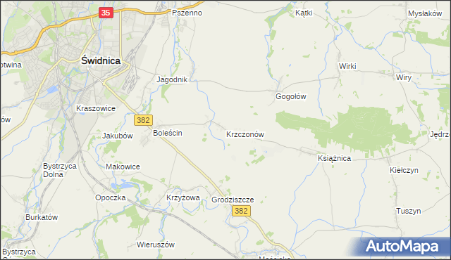 mapa Krzczonów gmina Świdnica, Krzczonów gmina Świdnica na mapie Targeo