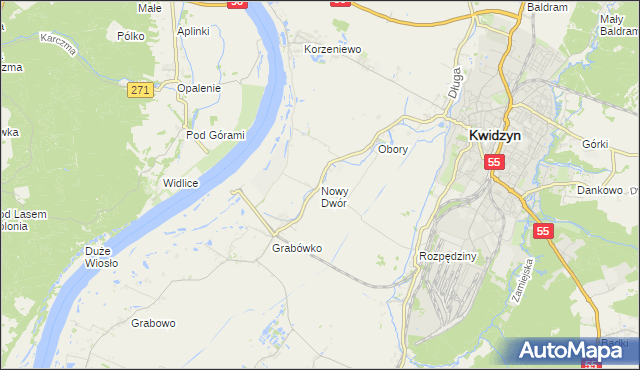 mapa Nowy Dwór gmina Kwidzyn, Nowy Dwór gmina Kwidzyn na mapie Targeo
