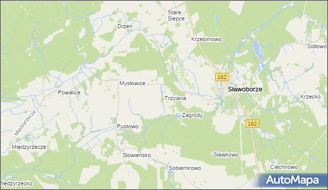 mapa Trzciana gmina Sławoborze, Trzciana gmina Sławoborze na mapie Targeo