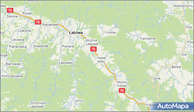 mapa Nowa Wieś gmina Łabowa, Nowa Wieś gmina Łabowa na mapie Targeo