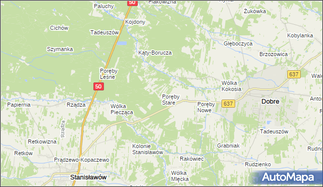 mapa Poręby Stare, Poręby Stare na mapie Targeo