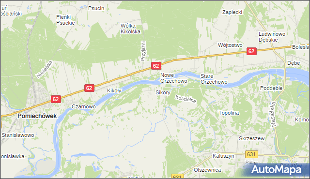 mapa Sikory gmina Wieliszew, Sikory gmina Wieliszew na mapie Targeo