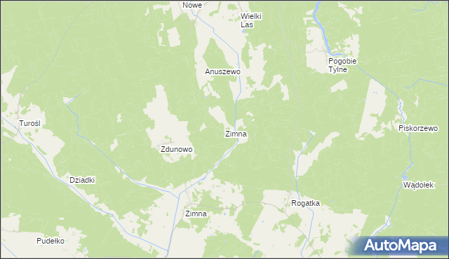 mapa Zimna gmina Pisz, Zimna gmina Pisz na mapie Targeo